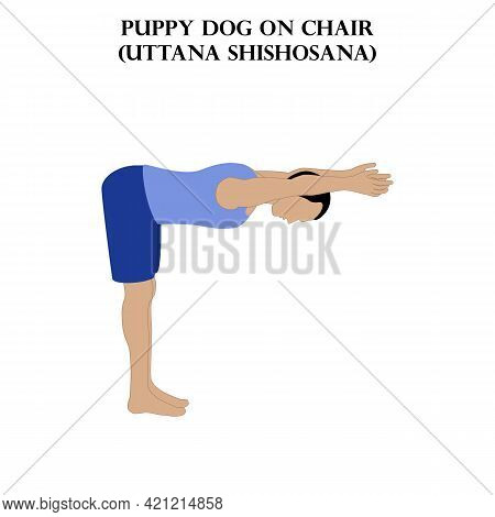 Puppy Dog On Chair Pose Yoga Workout. Uttana Shishosana. Man Doing Yoga Illustration On The White Ba