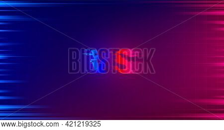 Versus Tournament Screen Design. Glitched Vs Monogram On Blue Red Background With Laser Grid. Templa