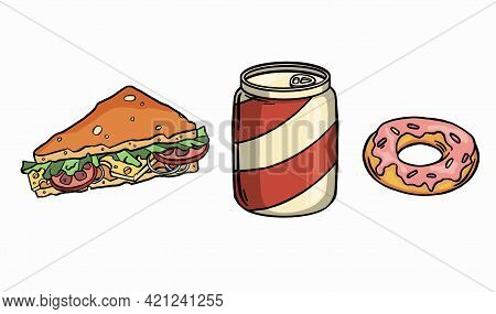 Fast Food Meals Set Collection Vector. Realistic Detailed Collection Banner With Hotdog, Burger, San