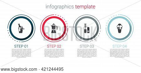 Set Bottle Of Wine In Bucket, Coffee Moca Pot, Mascara Brush And Ice Cream. Business Infographic Tem