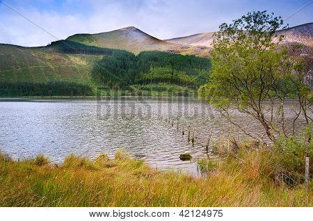 Landscape Over Llyn Cwellyn In Snowdonia National Park Towards Mountains In Distance