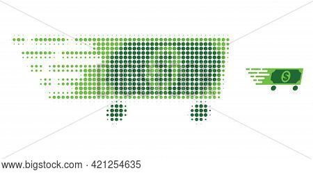 Dollar Wagon Halftone Dot Icon Illustration. Halftone Pattern Contains Circle Elements. Vector Illus