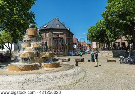Berlin Fountain On The Banks Of The Main River, Floersheim, Hesse, Germany