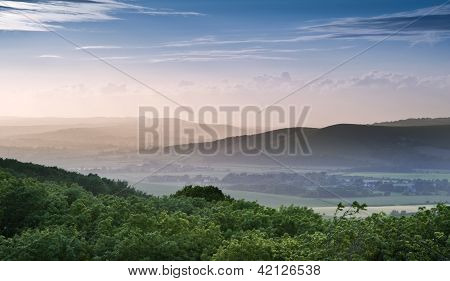 Beautiful English Countryside Landscape Over Rolling Hills
