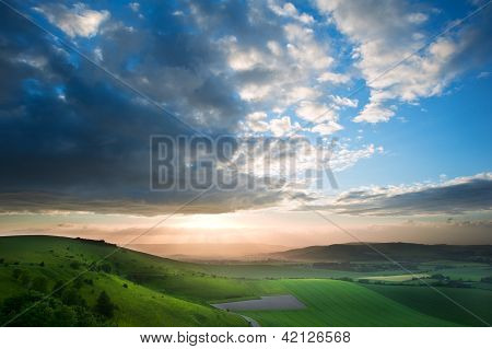 Beautiful English Countryside Landscape Over Rolling Hills