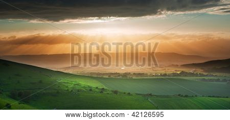 Beautiful English Countryside Landscape Over Rolling Hills