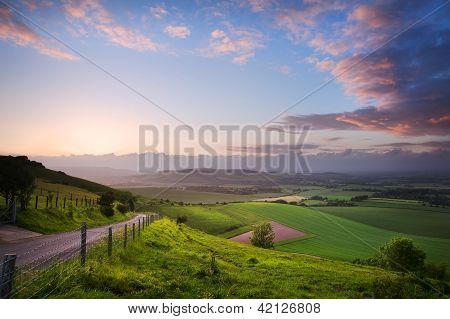 Beautiful English Countryside Landscape Over Rolling Hills