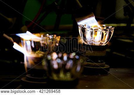 A Glass Master Creates A Vase. Neman Plant, Glass Blowers, Berezovka. Crystal Production, Glass Muse