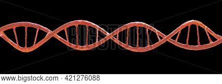 Molecule Of Dna Isolated On Black Background, Double Helix, 3d Illustration. Gene Therapy, Genetic M
