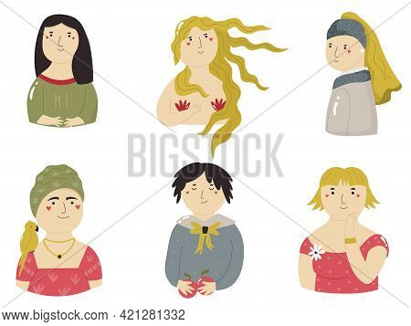 Set Of Famous Felamle Portraits. Vector Illustration