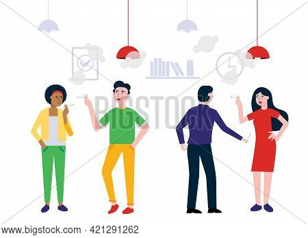 Teamwork Of Colleagues Near The Watercooler Happy Men And Woman Talking And Working Vector Character