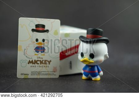 Samut Prakan, Thailand - May 22, 2021 : Cute Figurine Scrooge Mcduck Collections From Blind Box In M