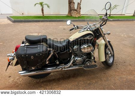 Torrevieja, Valenciana, Spain - May 21, 2021 : Honda Shadow Motorcycle Parked On A Spanish Road.
