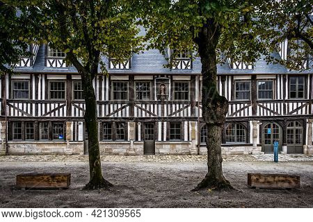 Rouen, France, Oct 2020, View Of The Courtyard Of The Aitre Saint Maclou