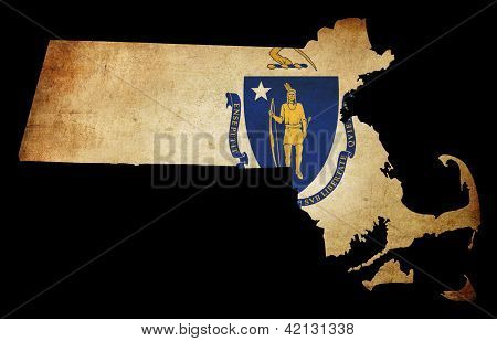 Usa American Massachussetts State Map Outline With Grunge Effect Flag