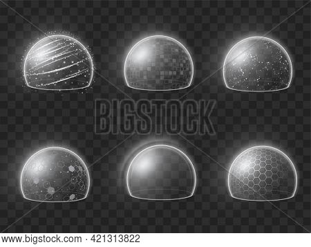 Collection Realistic Bubble Shield Vector Illustration Energy Or Defense Deflector, Force Bubble