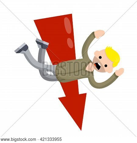 Man Fall Down. Frightened Guy In Distress. Problem And Failure. Cartoon Flat Illustration.