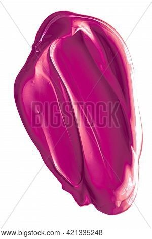 Purple Beauty Cosmetic Texture Isolated On White Background, Smudged Makeup Emulsion Cream Smear Or 