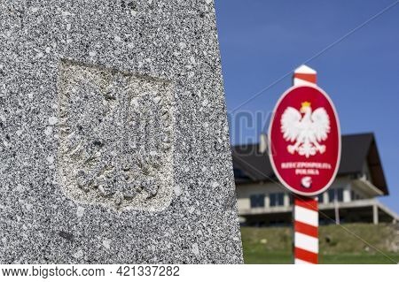 The Obelisk And A Polish Crest On The Trojmezi Point, The Border Between Czech Republic, Slovakia An