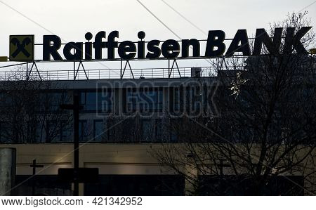 Bucharest, Romania - January 21, 2021: A Logo Of Raiffeisen Bank, Austrian Multinational Banking And
