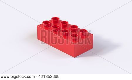 Red Plastic Building Block On A White Background. 3d Render With A Work Path