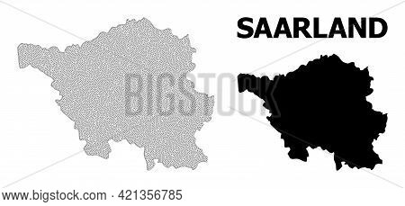 Polygonal Mesh Map Of Saarland State In High Resolution. Mesh Lines, Triangles And Points Form Map O