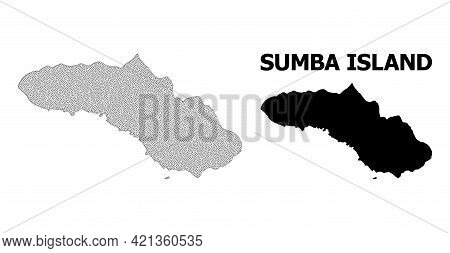 Polygonal Mesh Map Of Sumba Island In High Resolution. Mesh Lines, Triangles And Dots Form Map Of Su