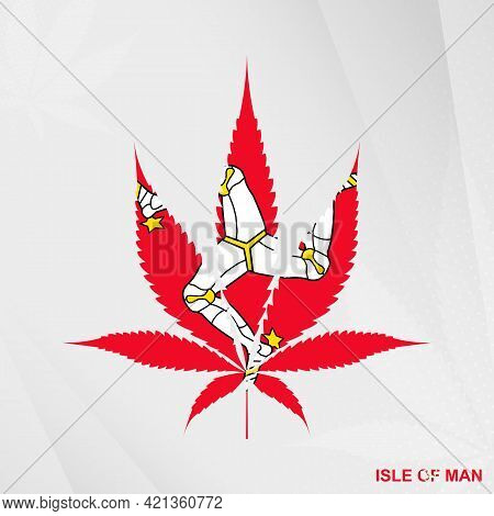 Flag Of Isle Of Man In Marijuana Leaf Shape. The Concept Of Legalization Cannabis In Isle Of Man. Me