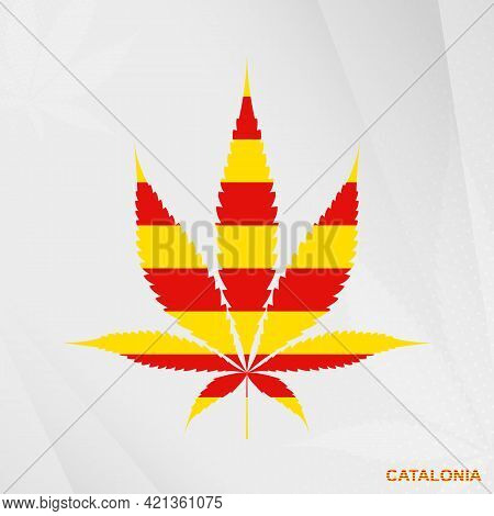 Flag Of Catalonia In Marijuana Leaf Shape. The Concept Of Legalization Cannabis In Catalonia. Medica
