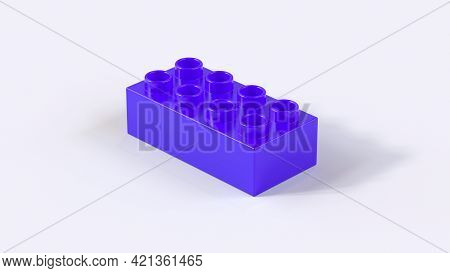 Violet Plastic Building Toy Brick On A White Background. 3d Render With A Work Path