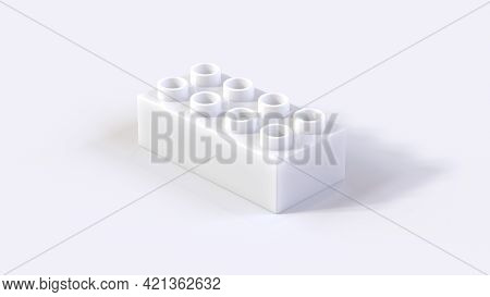 White Plastic Building Toy Block On A White Background. 3d Illustration With A Work Path