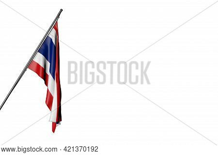 Pretty Thailand Flag Hangs On A In Corner Pole Isolated On White - Any Occasion Flag 3d Illustration