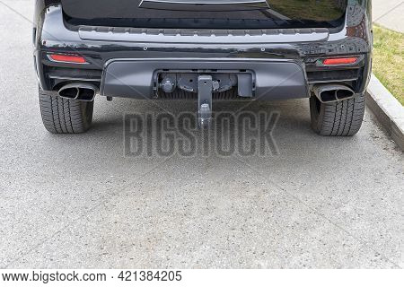 Tow Hitch For Towing A Trailer Of Suv. Day, Horisontalshot Front View