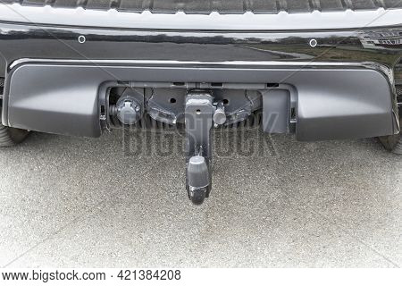 Tow Hitch For Towing A Trailer Of Suv. Day, Horisontalshot Front View