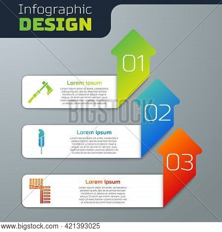 Set Tomahawk Axe, Feather Pen And Indian Headdress With Feathers. Business Infographic Template. Vec