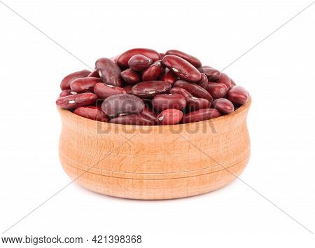 Red Kidney Beans In Wooden Bowl, Isolated On White Background. Rajma Or Mexican Bean. Beans Close Up