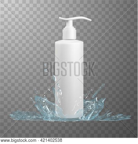 White Plastic Hdpe Cosmetics Bottle With Press Pump Dispenser On Checkered Background