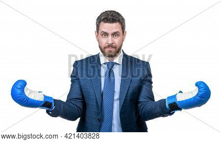 Amazement. Amazed Businessman In Boxing Gloves. Successful Ceo Boxer.