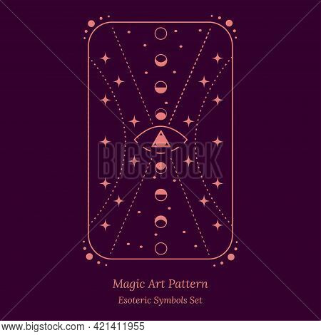 Pattern Of Drawings For Tarot Cards. Opening Of Third Eye Of Soul, Phases Of Moon, Celestial Spheres