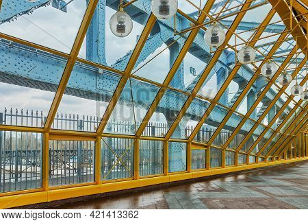 Pushkinskiy Or Andreyevsky Pedestrian Bridge, Steel Elements Of The Glass Gallery Above The Pedestri