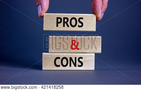Pros And Cons Symbol. Wooden Blocks With Words 'pros And Cons'. Beautiful Grey Background, Businessm