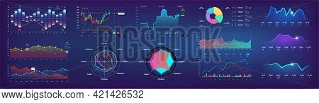Futuristic Ui Dashboard Template With User Interface, Graphic, Infographics, Pie Charts, Bars, Data 