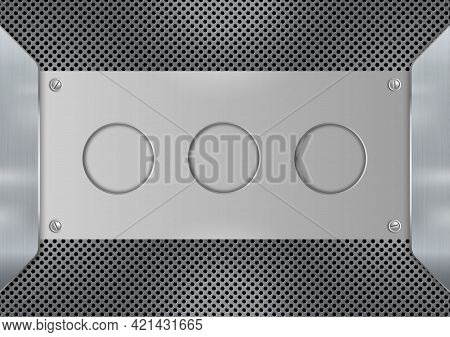Abstract Background Metal Steel Plate With Screw. Beehive Steel Plate Texture. Design For Banner Wal