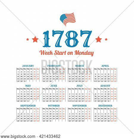 Historic Vector Calendar Of 1787. Start On Monday