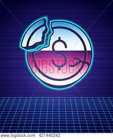 Retro Style Dollar Rate Decrease Icon Isolated Futuristic Landscape Background. Cost Reduction. Mone