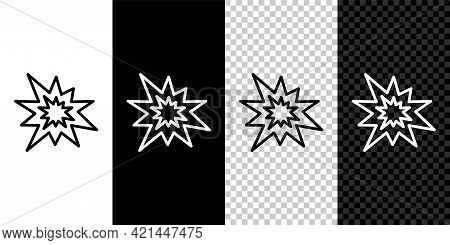 Set Line Bomb Explosion With Shrapnel And Fireball Icon Isolated On Black And White, Transparent Bac