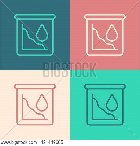 Pop Art Line Drop In Crude Oil Price Icon Isolated On Color Background. Oil Industry Crisis Concept.