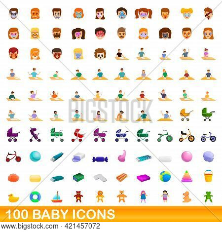 100 Baby Icons Set. Cartoon Illustration Of 100 Baby Icons Vector Set Isolated On White Background