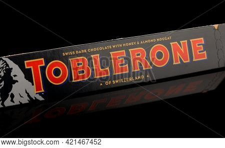 Lviv, Ukraine - May 13, 2021: Tobleron Swiss Dark Chocolate