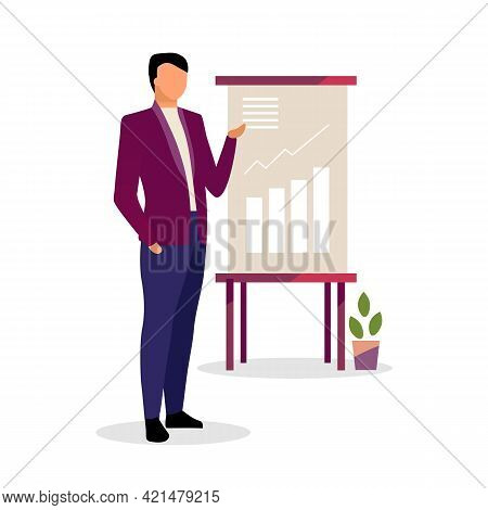 Expert Making Presentation Vector Illustration. Economist, Businessman, Manager Showing Growth Rates